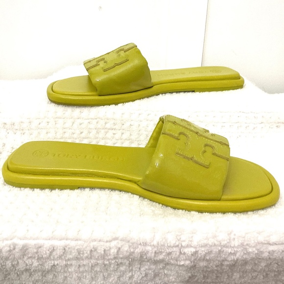 Tory Burch Shoes - Tory Burch double -T leather sport slide sandals in lime color Size 9M